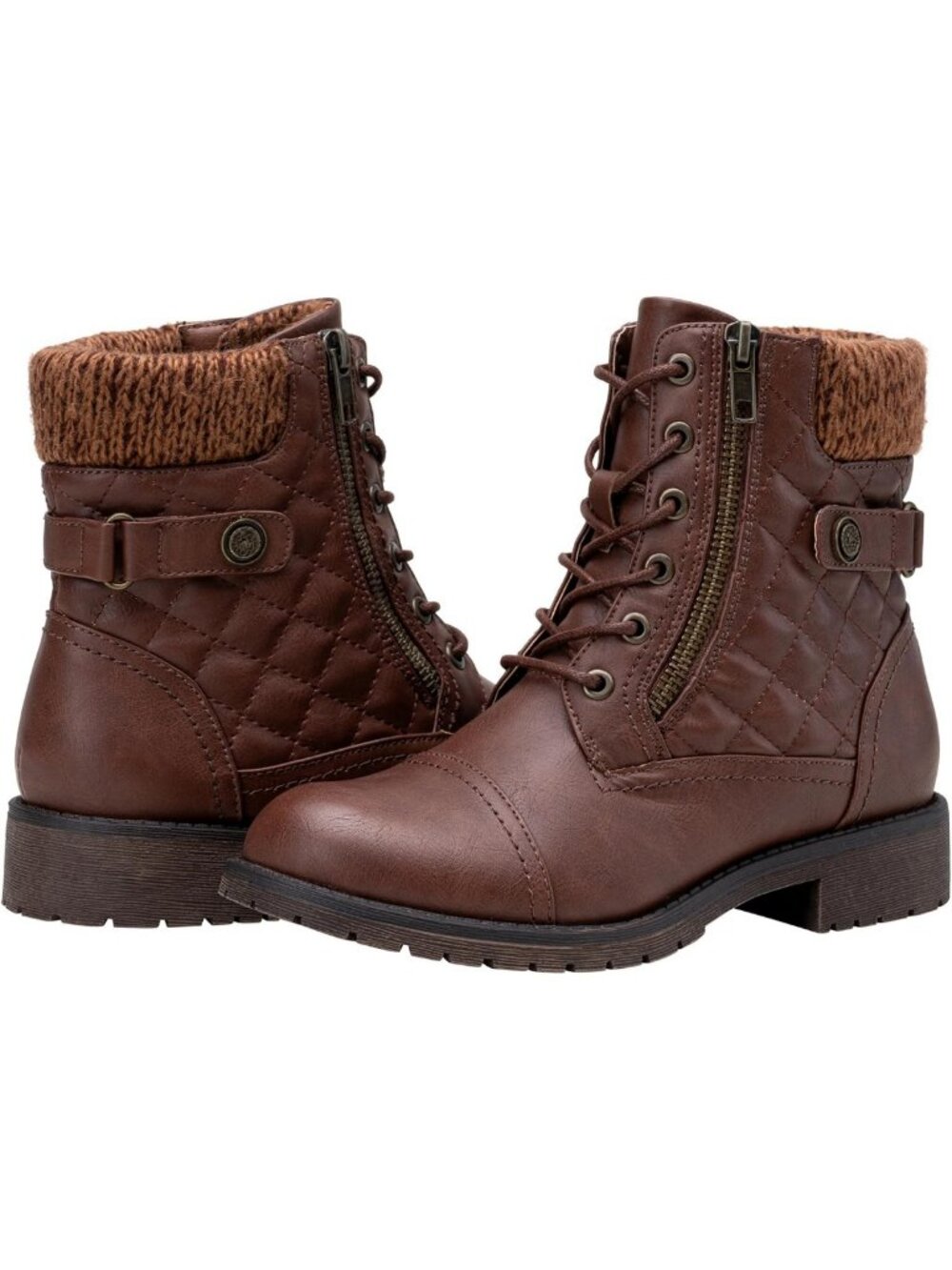 Stylish Women's Lace-Up Combat Ankle Boots with Low Heel & Zipper Detail